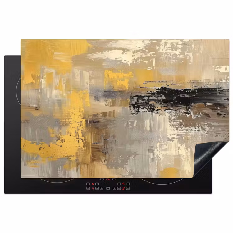 Abstract - Geel - Modern - Beige Inductie beschermer vinyl 3mm klein -3d