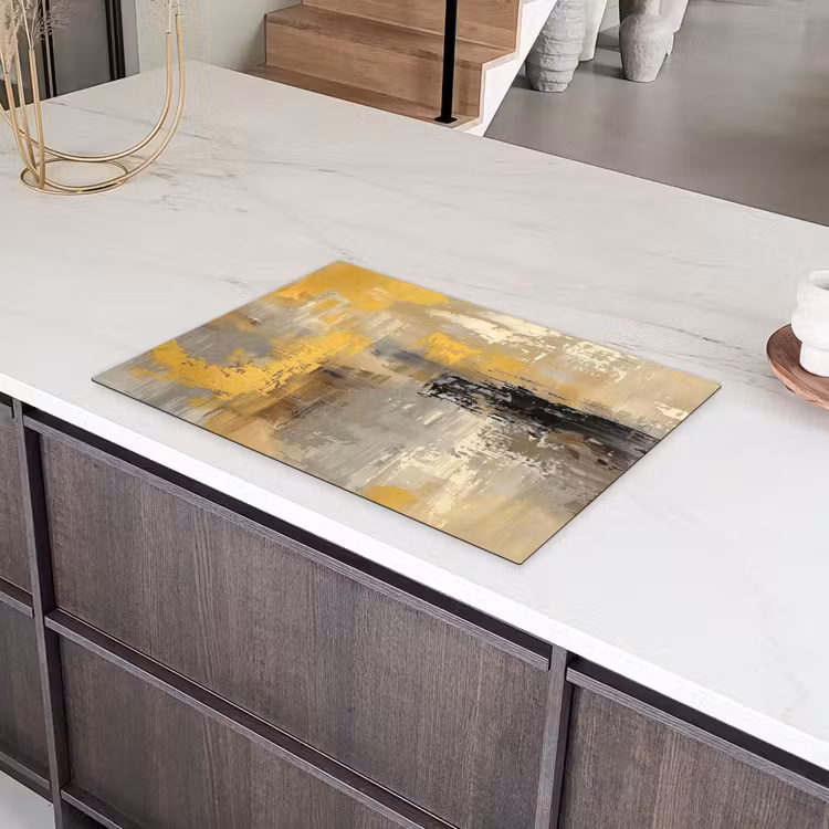 Abstract - Geel - Modern - Beige Inductie beschermer vinyl 3mm klein -sfeer8