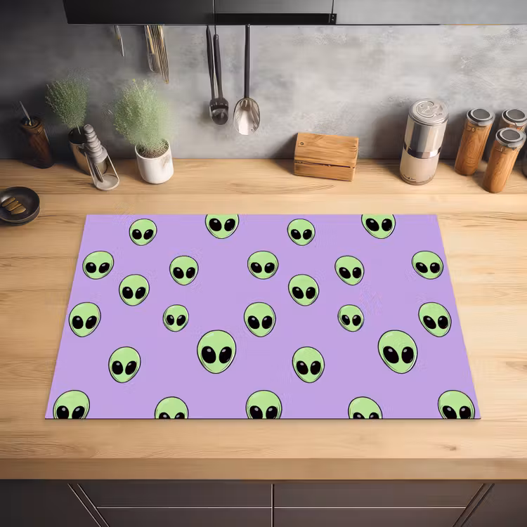 Alien - Retro - Lila Inductie beschermer vinyl 3mm klein 276 -sfeer5