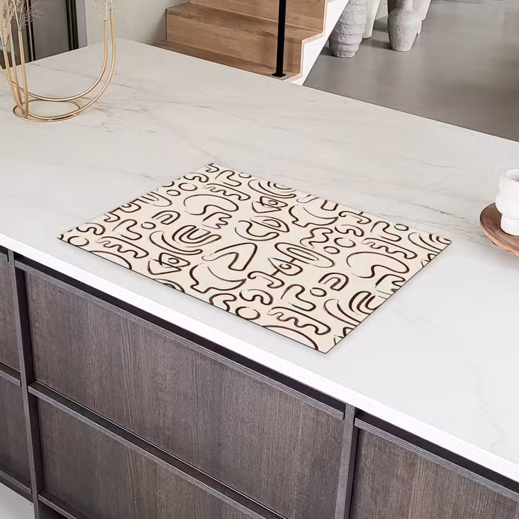 Abstract - Beige - Patroon - Donkerbruin Inductie beschermer vinyl 3mm klein 276 -sfeer8
