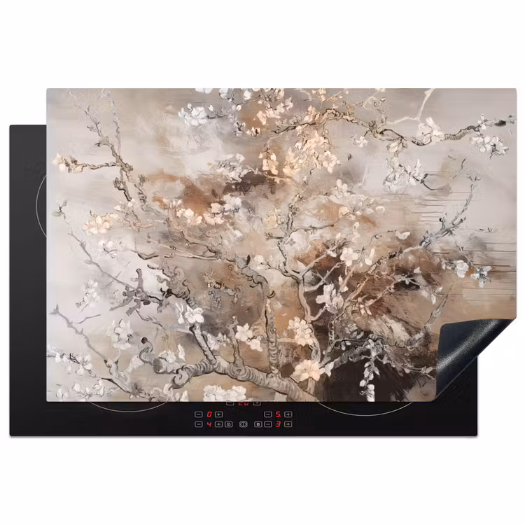Amandelbloesem - Kunst - Van Gogh - Beige - Abstract Inductie beschermer vinyl 3mm klein -3d