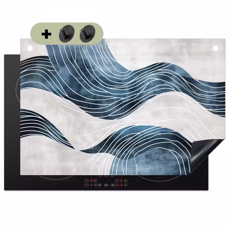Lijnen - Golven - Abstract - Blauw Inductie beschemer met haakjes klein -3d
