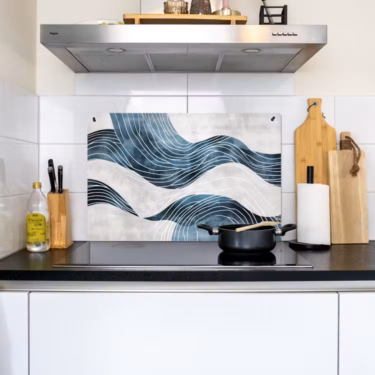 Lijnen - Golven - Abstract - Blauw Inductie beschemer met haakjes klein -sfeer2