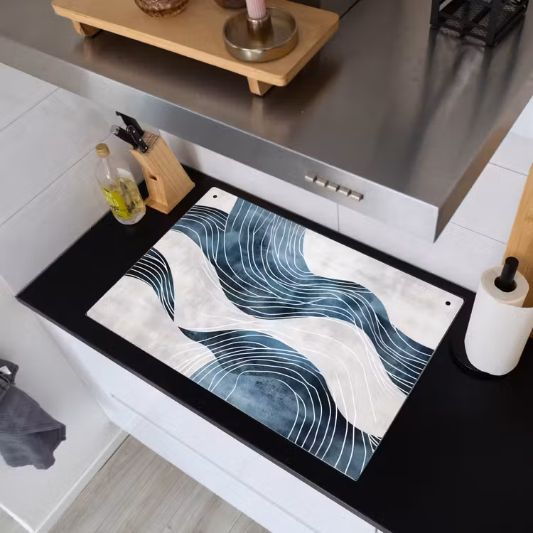 Lijnen - Golven - Abstract - Blauw Inductie beschemer met haakjes klein -sfeer1