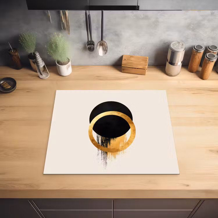 Abstract ontwerp - Zwarte cirkel - Verfvlekken Inductie beschermer vinyl 3mm middel -sfeer5
