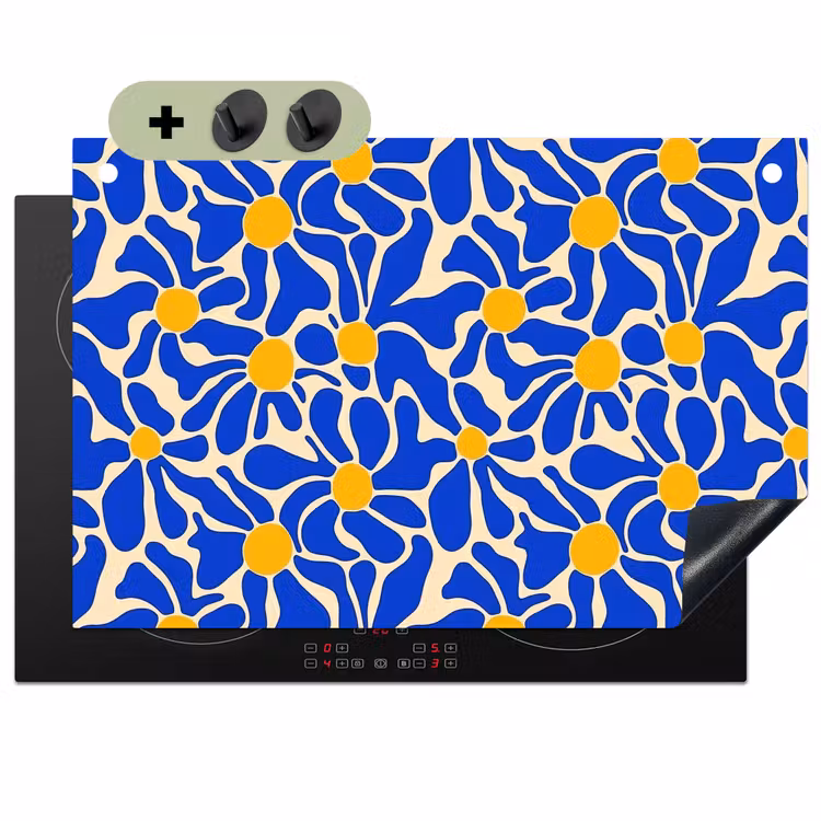 Abstract - Bloem - Blauw Inductie beschemer met haakjes klein 777 -3d