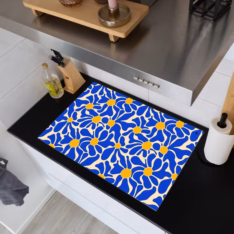 Abstract - Bloem - Blauw Inductie beschemer met haakjes klein 777 -sfeer1
