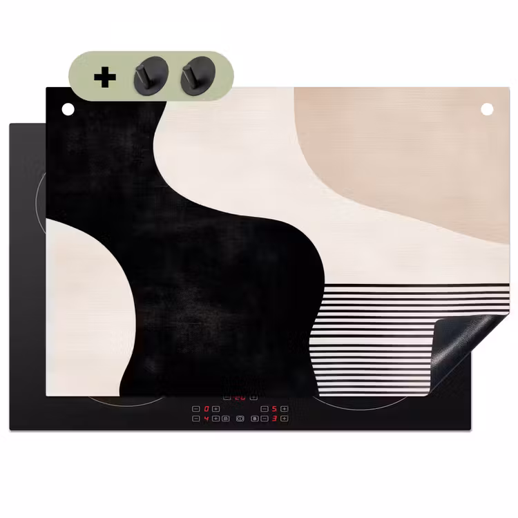 Abstract - Japandi - Beige - Modern Inductie beschemer met haakjes klein -3d
