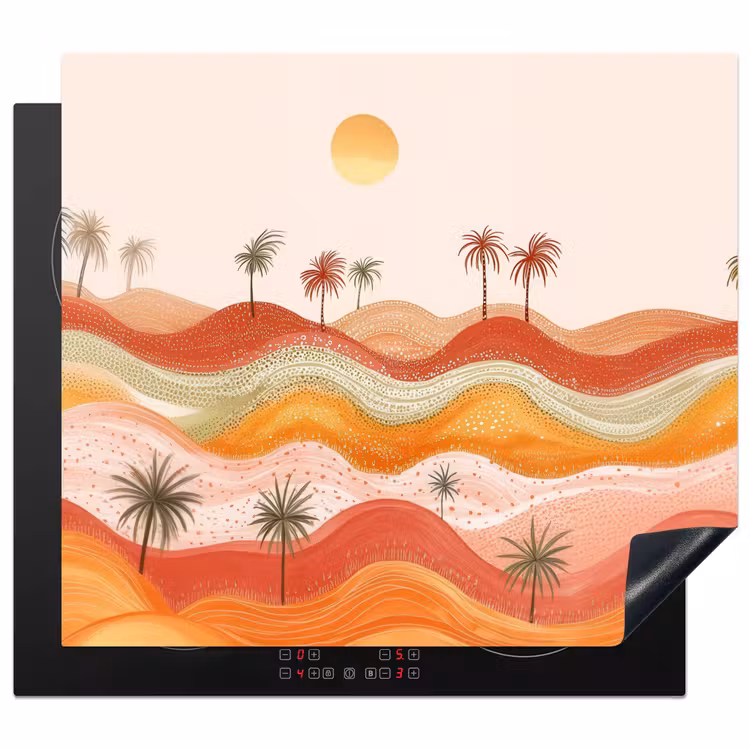 Abstract landschap - Palmbomen - Kleurrijk Inductie beschermer vinyl 3mm middel -3d