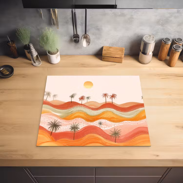 Abstract landschap - Palmbomen - Kleurrijk Inductie beschermer vinyl 3mm middel -sfeer5