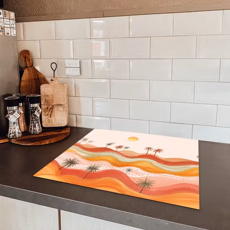 Abstract landschap - Palmbomen - Kleurrijk Inductie beschermer vinyl 3mm middel -sfeer3