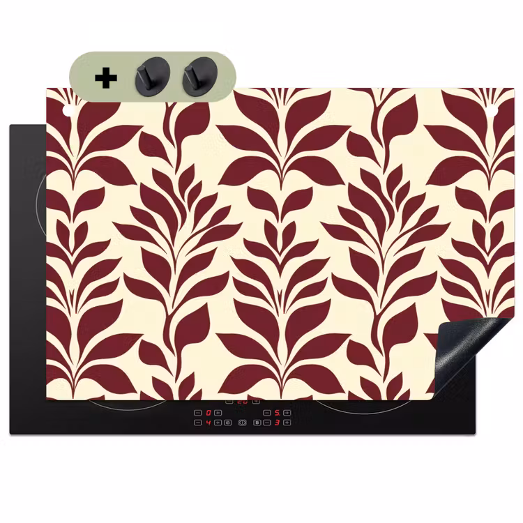Abstract - Bladeren - Burgundy Inductie beschemer met haakjes klein 777 -3d