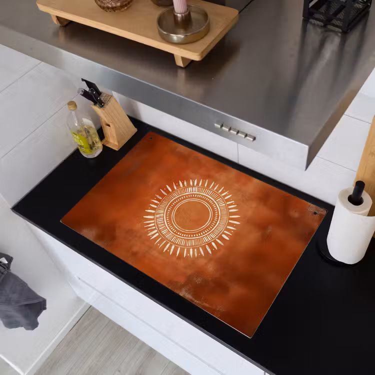 Abstract - Lijnen - Zonnestralen - Roodbruin Inductie beschemer met haakjes klein -sfeer1