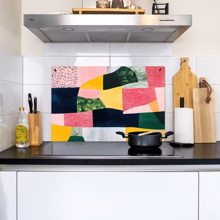 Abstract - Roze - Lappen - Vormen - Geel Inductie beschemer met haakjes klein -sfeer2