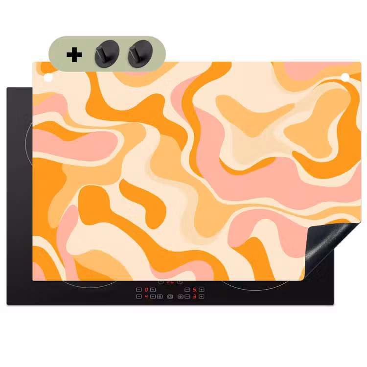 Abstract - Golvend - Oranje Inductie beschemer met haakjes klein -3d