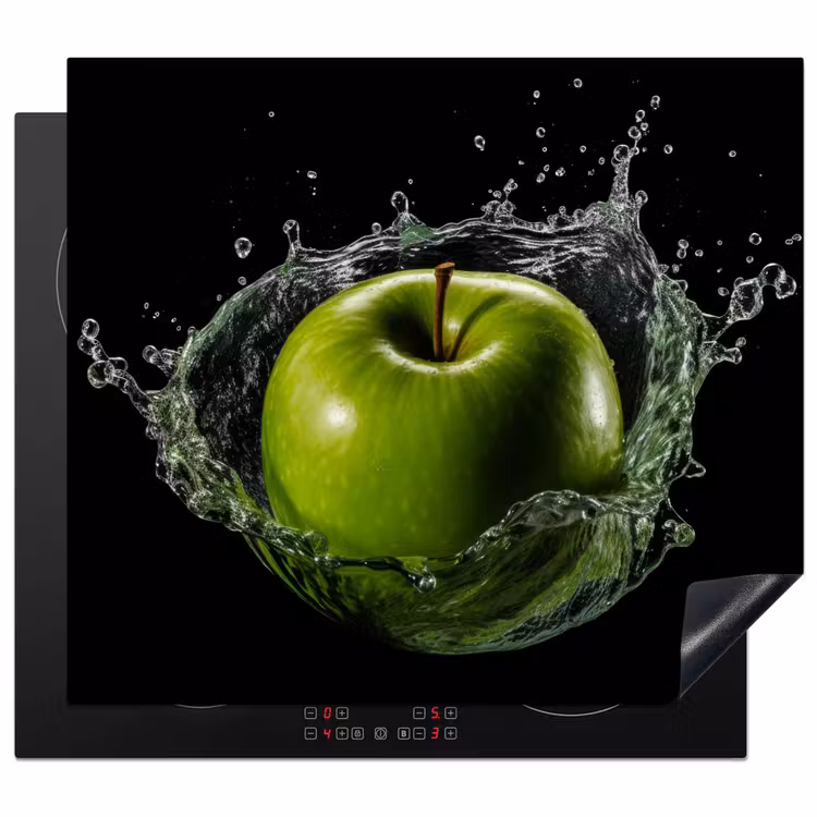 Appel - Groen - Fruit - Water - Zwart Inductie beschermer vinyl 3mm middel -3d