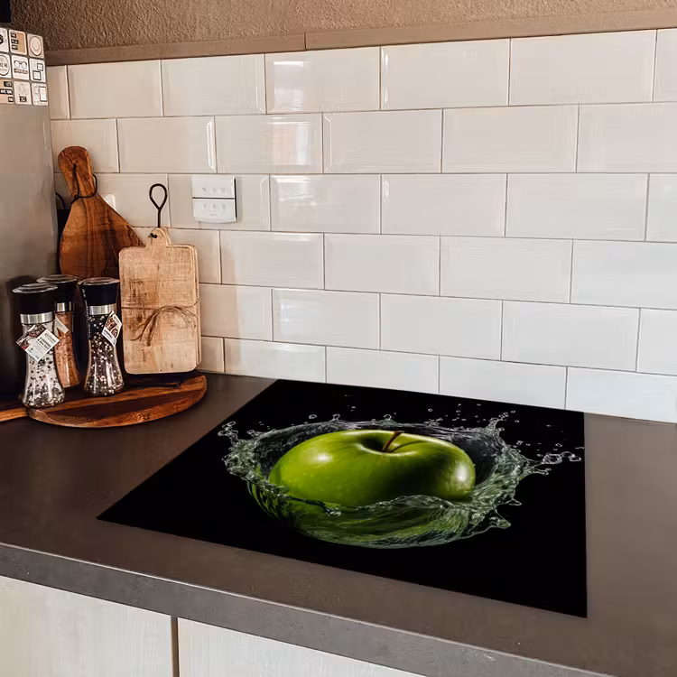 Appel - Groen - Fruit - Water - Zwart Inductie beschermer vinyl 3mm middel -sfeer3