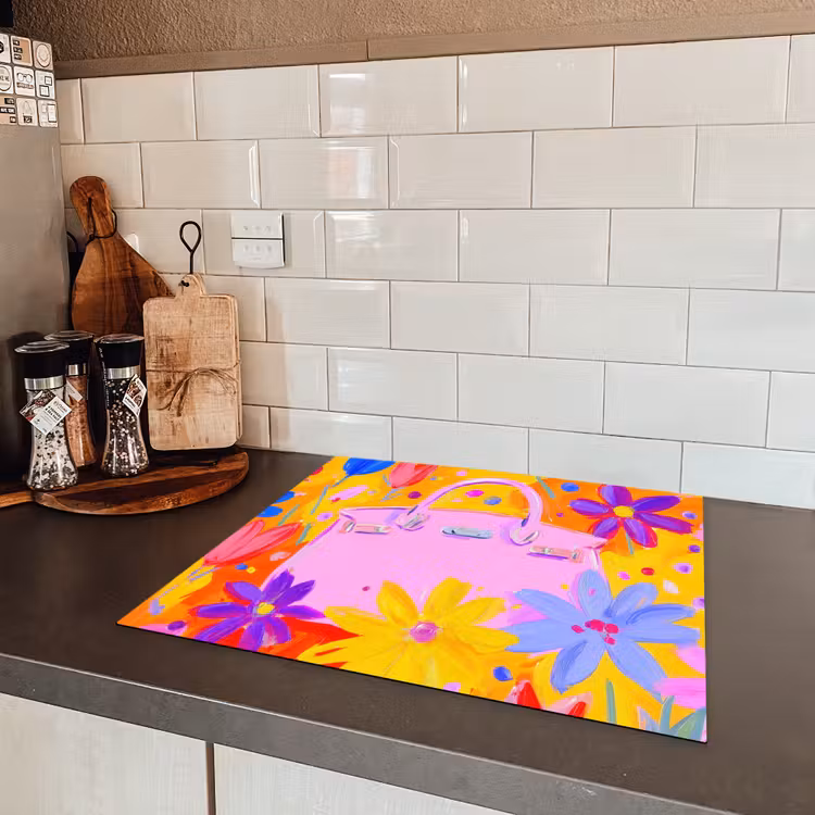Tas - Roze - Bloemen Inductie beschermer vinyl 3mm middel -sfeer3