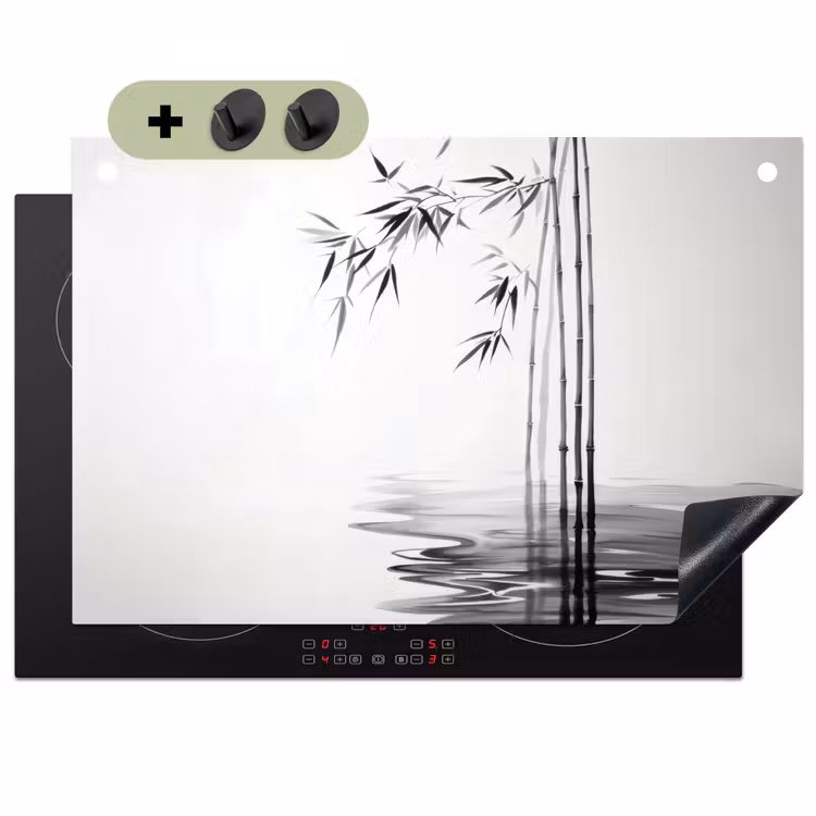 Bamboestammen - Water - Minimalistisch - Wit Inductie beschemer met haakjes klein -3d