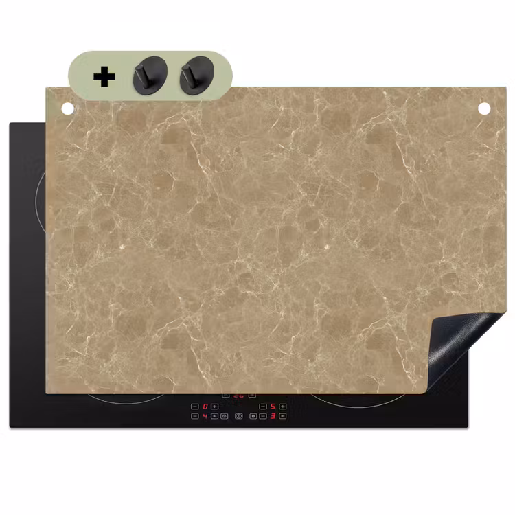Beige - Marmer - Witte aders Inductie beschemer met haakjes klein 777 -3d