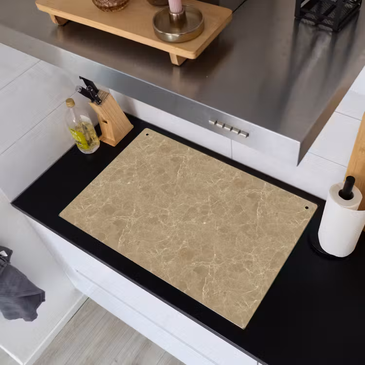 Beige - Marmer - Witte aders Inductie beschemer met haakjes klein 777 -sfeer1