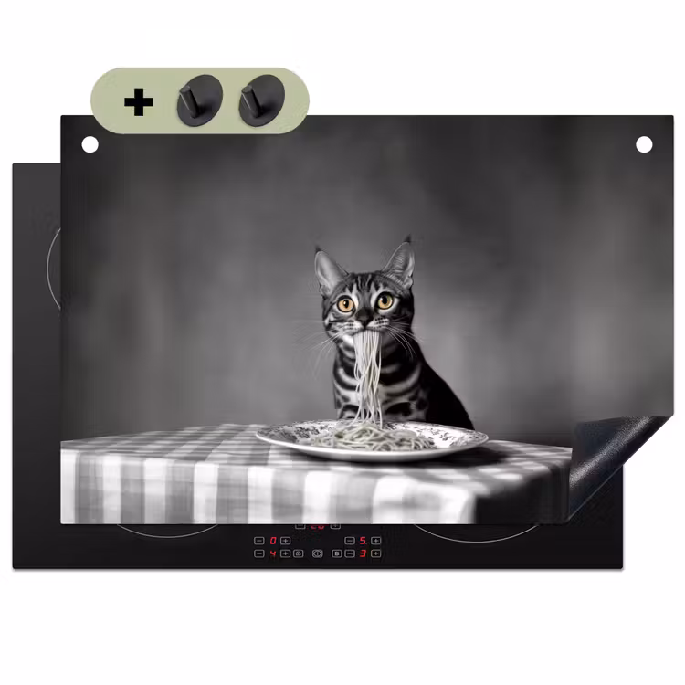 Bengaal - Kat - Tafelkleed - Zwart - Wit - Dier Inductie beschemer met haakjes klein -3d