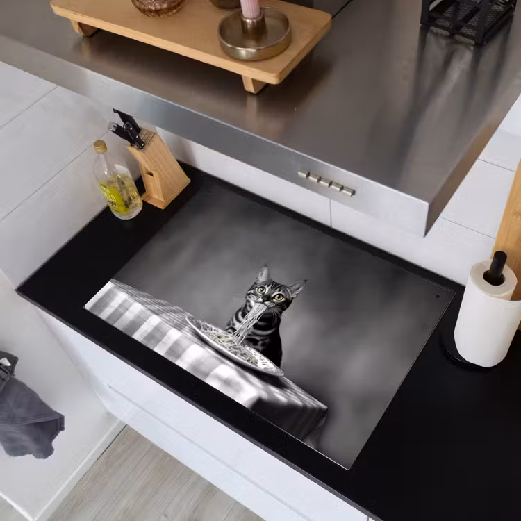 Bengaal - Kat - Tafelkleed - Zwart - Wit - Dier Inductie beschemer met haakjes klein -sfeer1