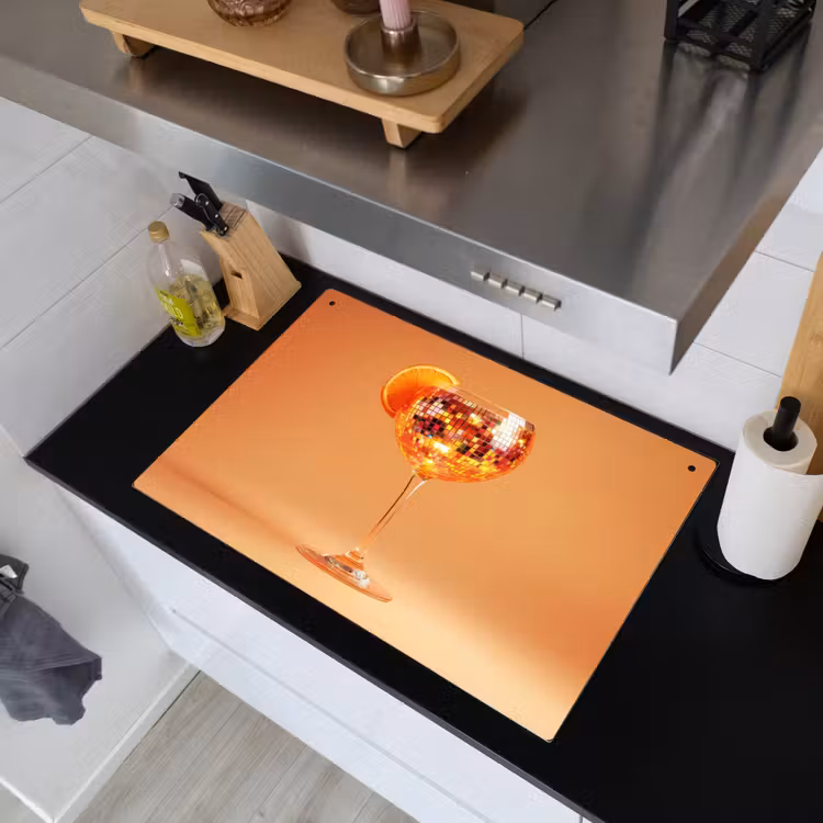Drank - Oranje - Glitter - Disco Inductie beschemer met haakjes klein -sfeer1
