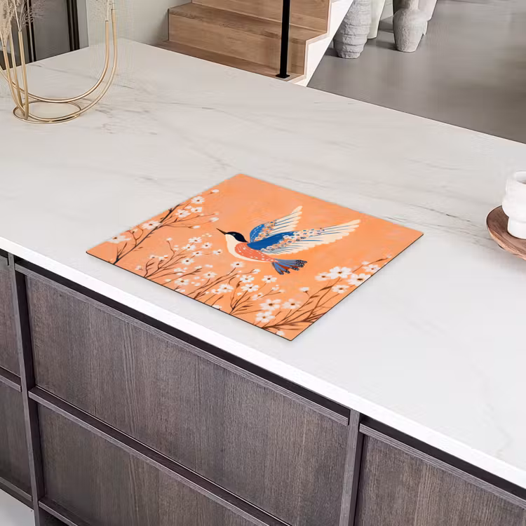 Vogel - Bloesemtakken - Warm - Kleurrijk Inductie beschermer vinyl 3mm middel -sfeer8