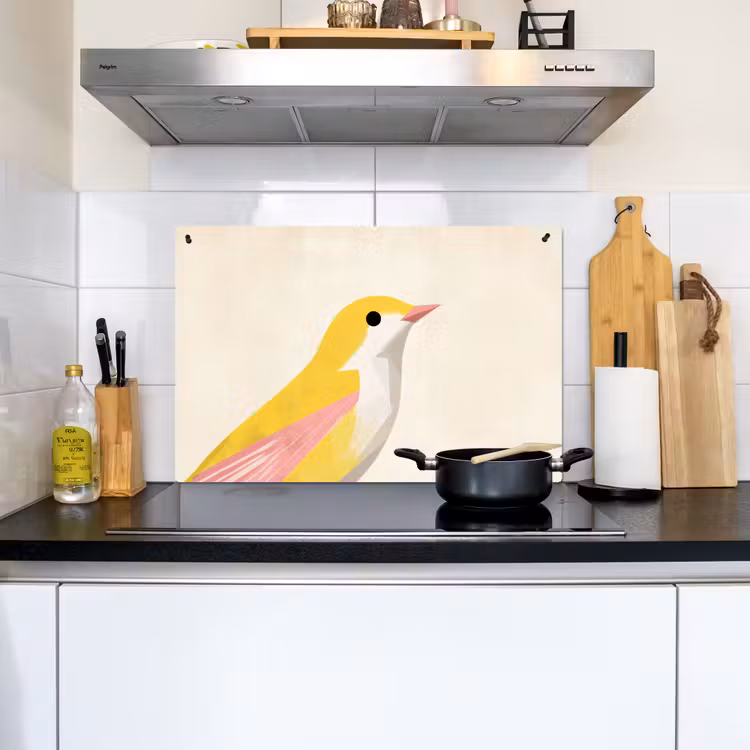 Vogel - Minimalistisch - Geel Inductie beschemer met haakjes klein -sfeer2
