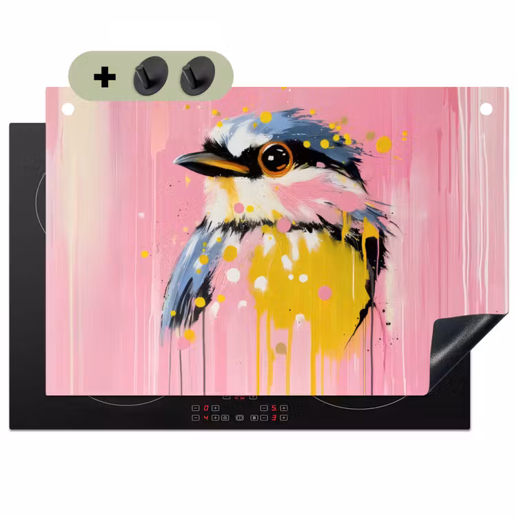 Vogel - Roze - Geel - Blauw Inductie beschemer met haakjes klein -3d