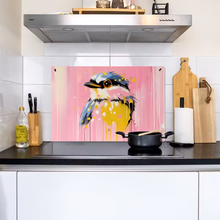 Vogel - Roze - Geel - Blauw Inductie beschemer met haakjes klein -sfeer2