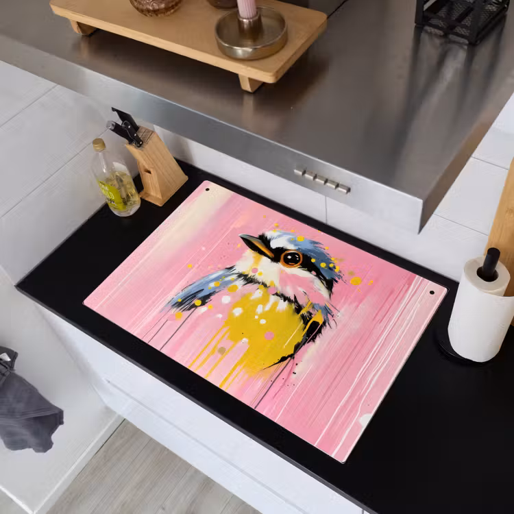 Vogel - Roze - Geel - Blauw Inductie beschemer met haakjes klein -sfeer1