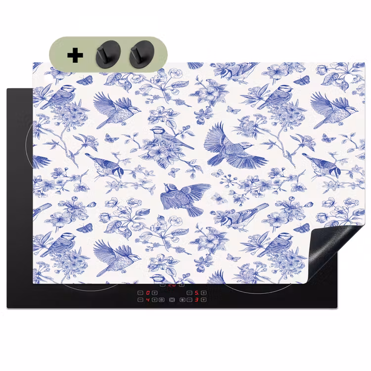 Birds - Flowers - Blue Inductie beschemer met haakjes klein 777 -3d