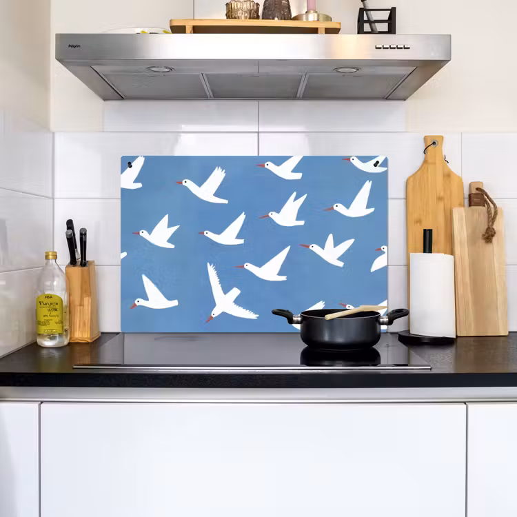 Vogels - Wit - Patroon Inductie beschemer met haakjes klein -sfeer2