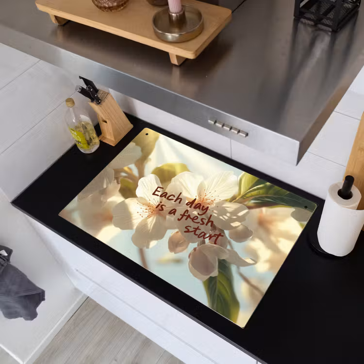 Bloesems - Zonlicht - Quote - Wit Inductie beschemer met haakjes klein -sfeer1