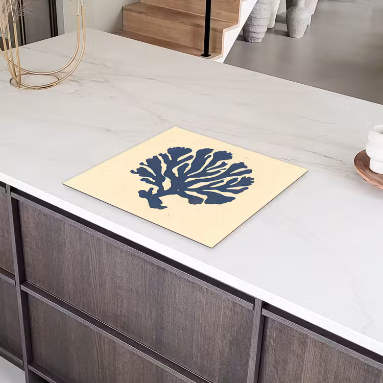 Blauw koraal - Vertakkingen - Beige Inductie beschermer vinyl 3mm middel -sfeer8