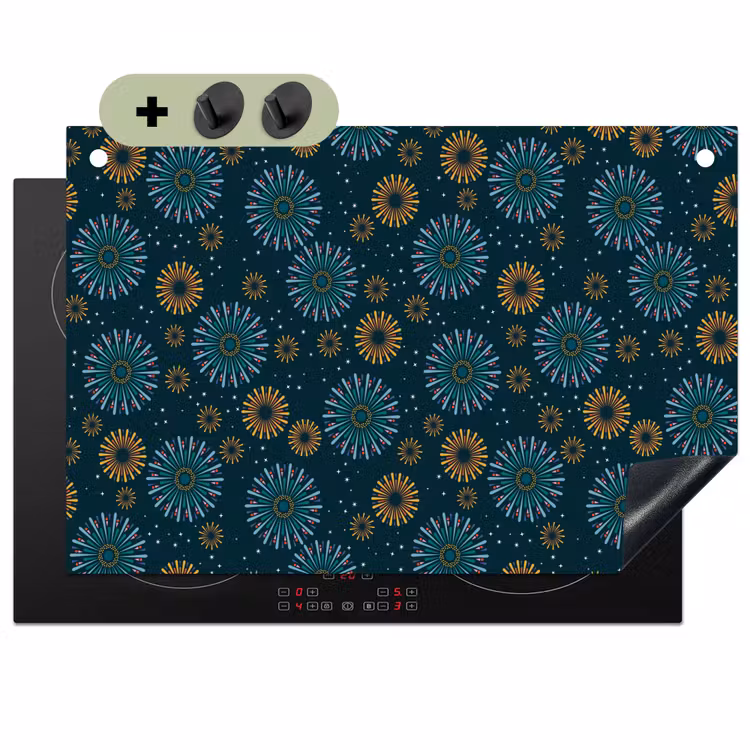 Blauw - Patroon - Retro Inductie beschemer met haakjes klein 777 -3d