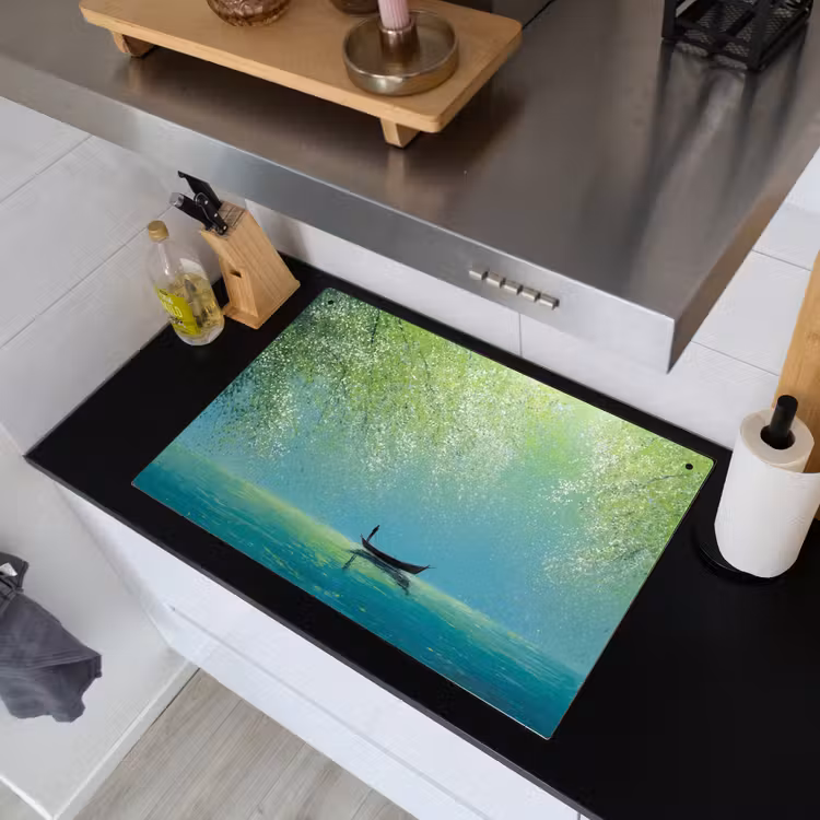 Bootje - Water - Bladeren - Bloesems Inductie beschemer met haakjes klein -sfeer1