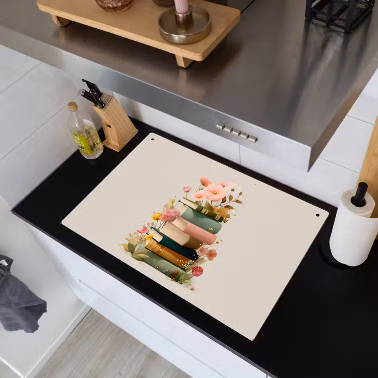 Boeken - Stapel - Bloemen - Kleurrijk Inductie beschemer met haakjes klein -sfeer1