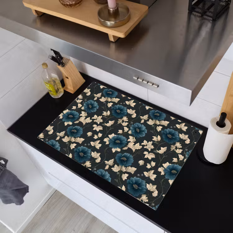 Botanisch - Bloemen - Blauw Inductie beschemer met haakjes klein 777 -sfeer1