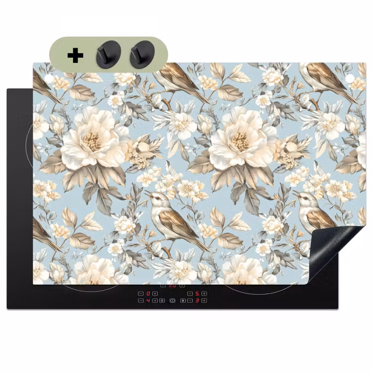 Botanisch - Zangvogel - Blauw Inductie beschemer met haakjes klein 777 -3d
