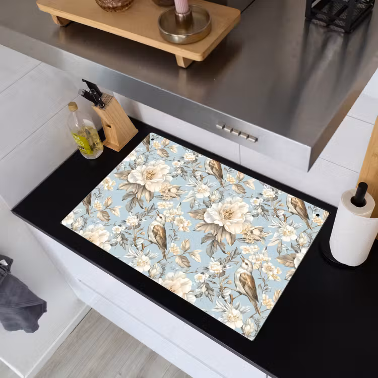 Botanisch - Zangvogel - Blauw Inductie beschemer met haakjes klein 777 -sfeer1