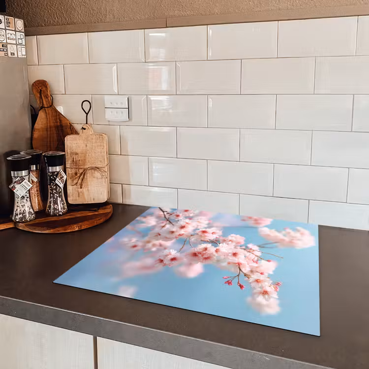 Takken - Bloesems - Roze Inductie beschermer vinyl 3mm middel -sfeer3