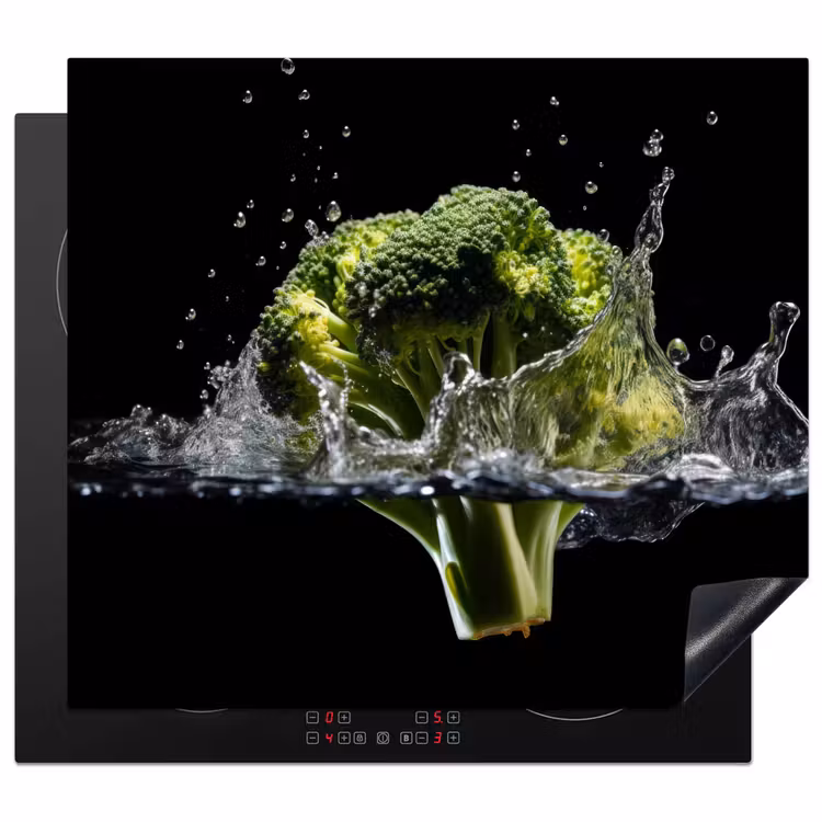 Broccoli - Groen - Water - Zwart Inductie beschermer vinyl 3mm middel -3d