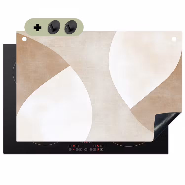 Bruin - Japandi - Abstract Inductie beschemer met haakjes klein -3d