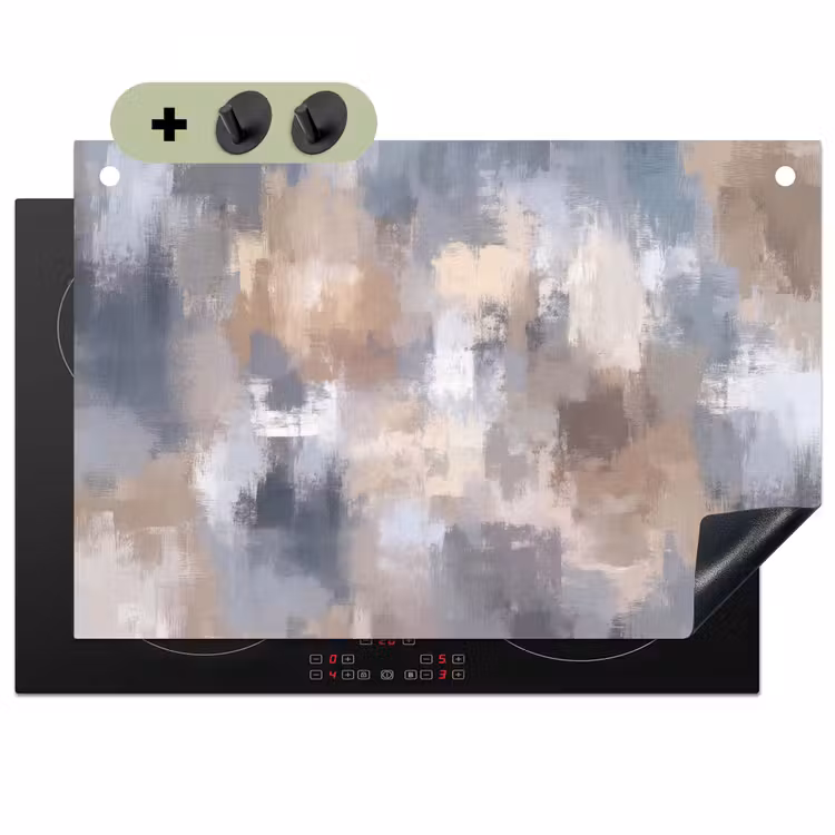 Penseelstreken - Schilderij - Beige Inductie beschemer met haakjes klein -3d