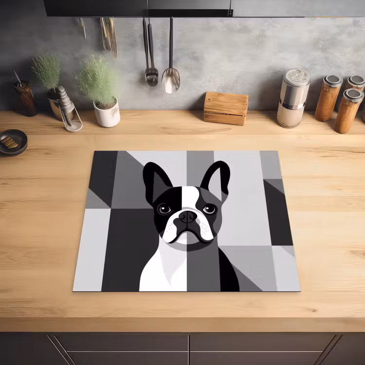 Buldog - Zwart - Abstract - Vlakken Inductie beschermer vinyl 3mm middel -sfeer5