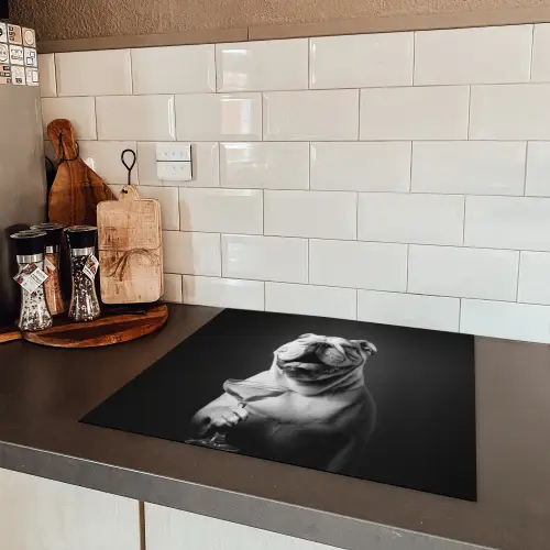 Buldog - Hond - Glas Inductie beschermer vinyl 3mm middel -sfeer3