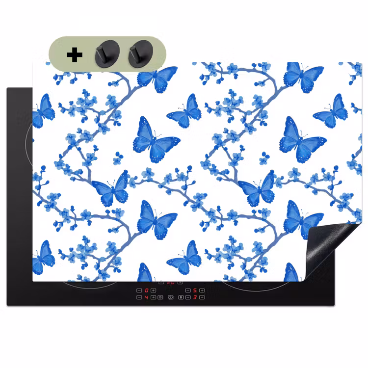 Vlinder - Bloemen - Blauw Inductie beschemer met haakjes klein 777 -3d